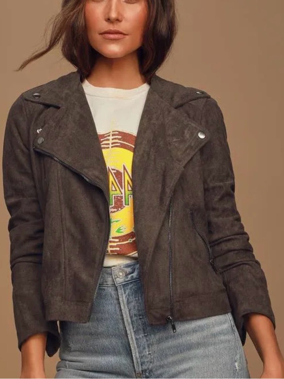 Lush Dark Charcoal Suede Moto Jacket - Women's